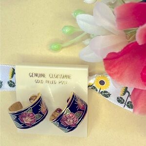 NWOT Vintage Genuine Cloisonné Pierced Earrings with Gold filled Posts
